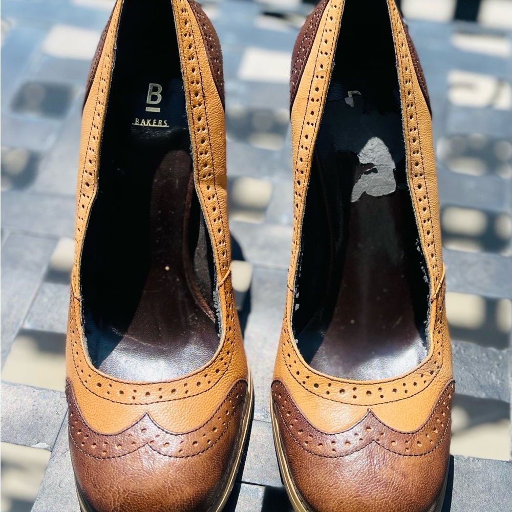 Bakers Michi Brown and Tan Heels with Brogue Detailing
